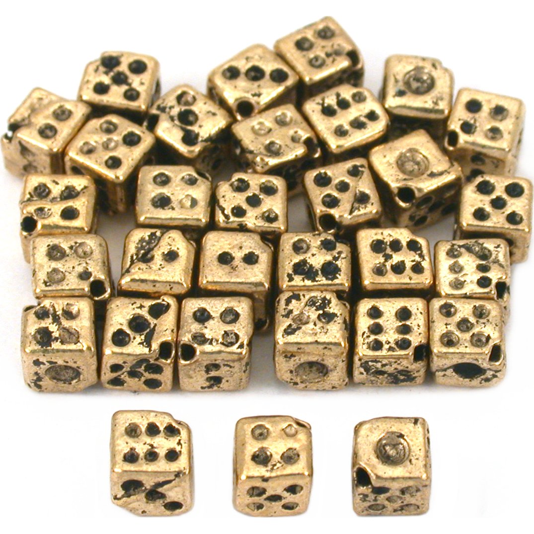 Dice Antique Gold Plated Beads 6mm 30Pcs Approx.