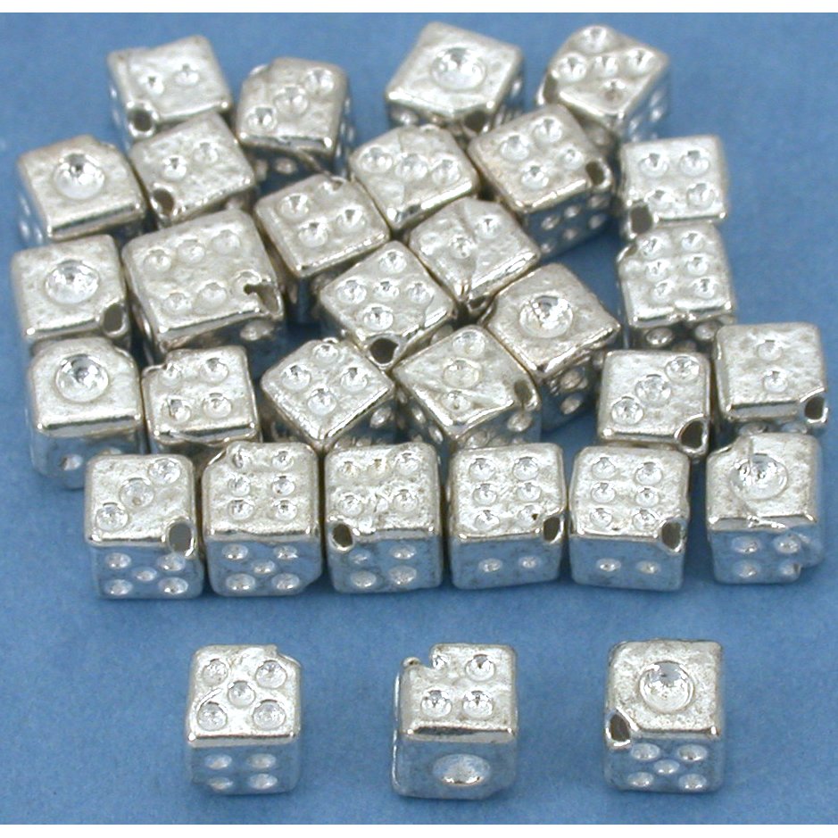 Silver Plated Dice Beads Beading 4.3mm 15 Grams Approximately 30 Pieces