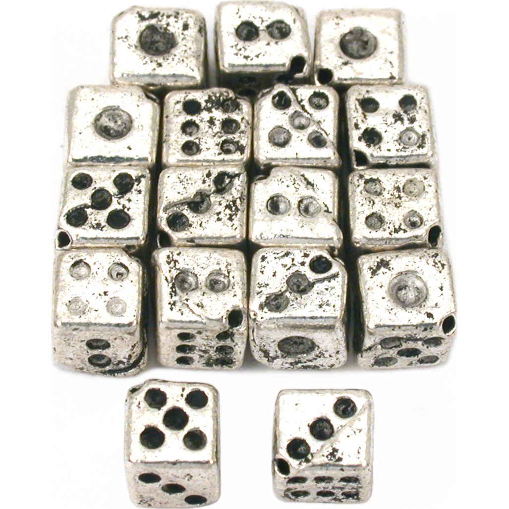 Dice Beads Antique Silver Plated 7mm 15Pcs Approx.