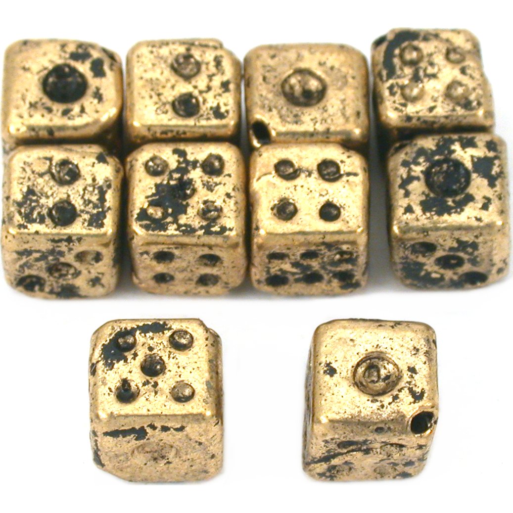 Dice Antique Gold Plated Beads 9mm 10Pcs Approx.