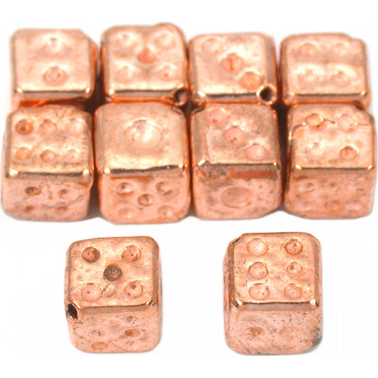 Dice Copper Plated Beads 9mm 10Pcs Approx.
