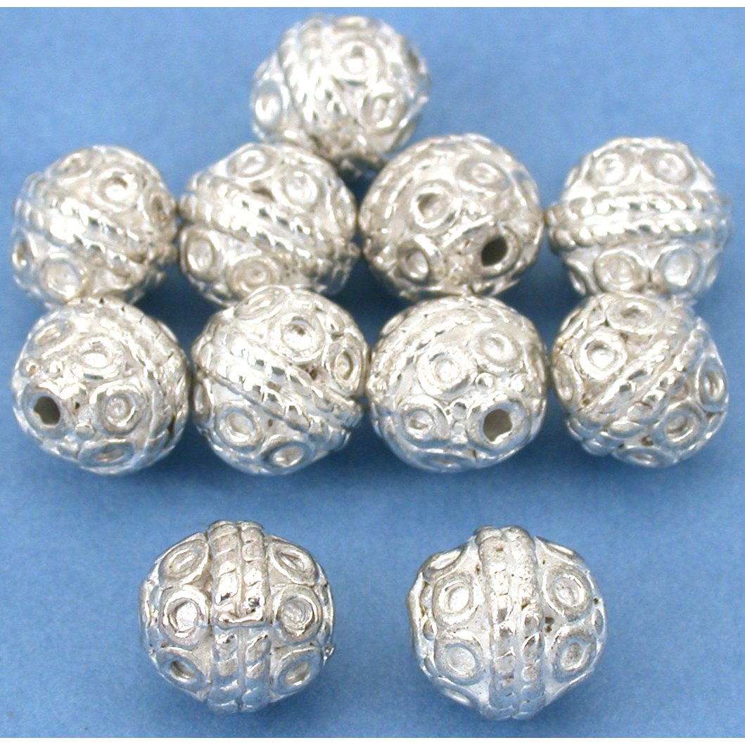 Bali Round Beads Silver Plated 8mm 10Pcs Approx.