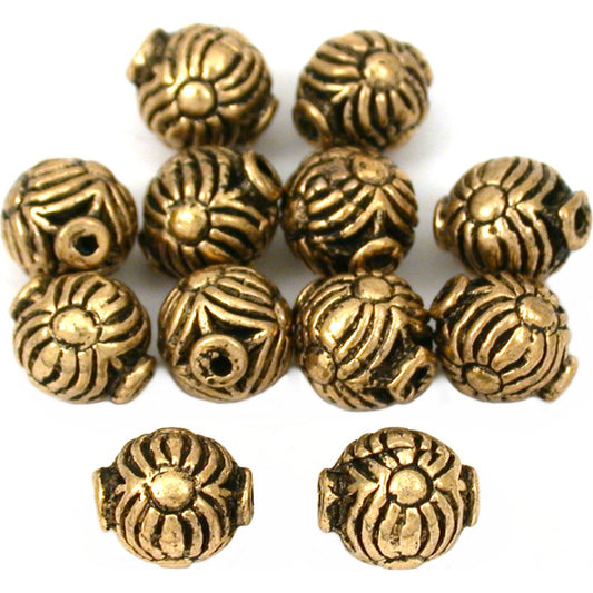 Bali Round Antique Gold Plated Beads 8mm 15 Grams 12Pcs Approx.