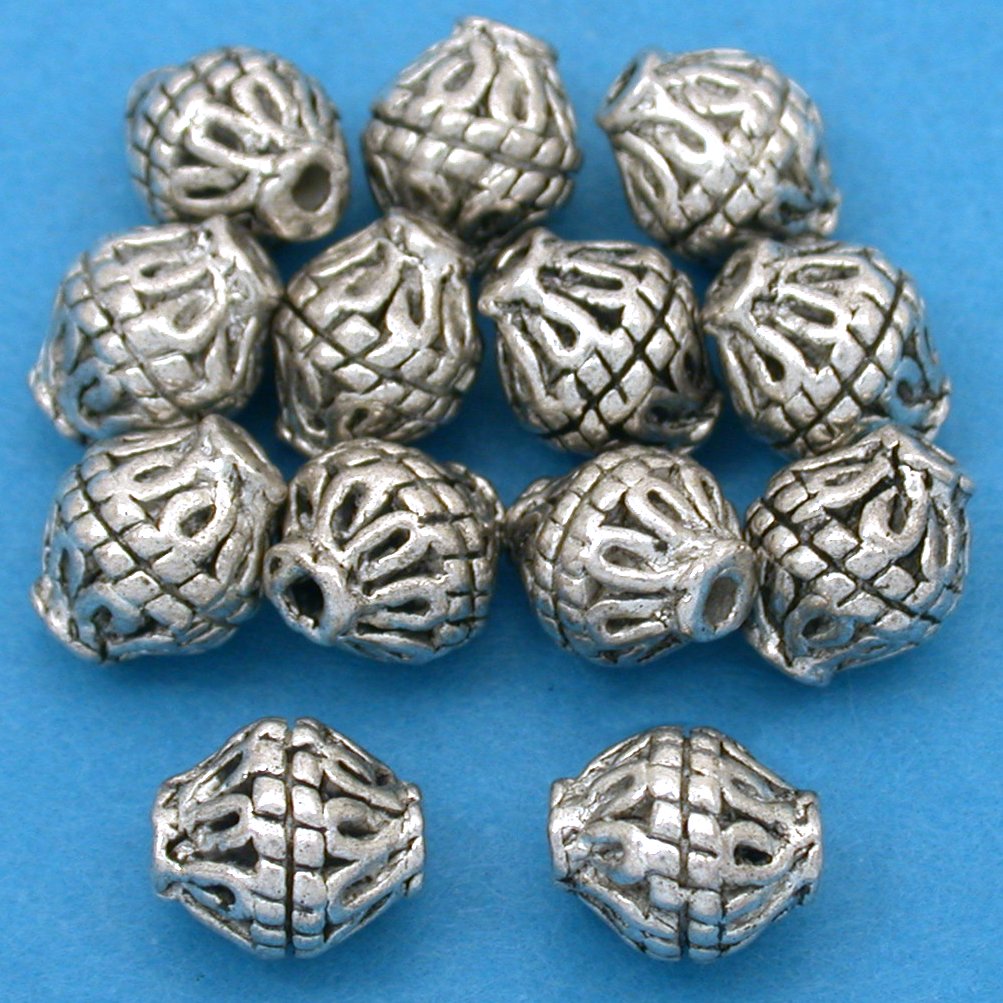 Bali Bicone Tube Antique Silver Plated Beads 8.5mm 15 Grams 12Pcs Approx.