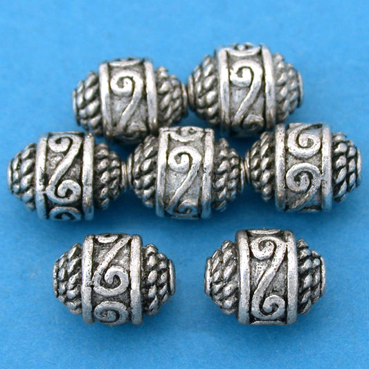 Bali Barrel Rope Antique Silver Plated Beads 10.5mm 16 Grams 7Pcs Approx.