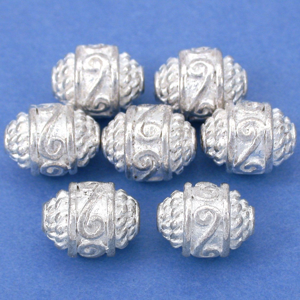 Bali Barrel Rope Silver Plated Beads 10.5mm 16 Grams 7Pcs Approx.