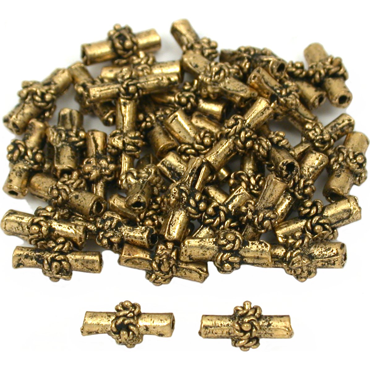 Bali Tube Rope Antique Gold Plated Beads 9.5mm 15 Grams 40Pcs Approx.