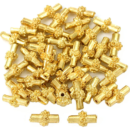 Bali Tube Rope Gold Plated Beads 9.5mm 15 Grams 40Pcs Approx.