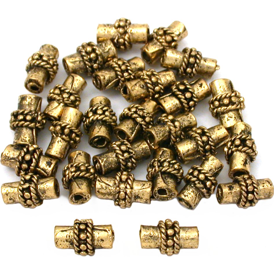 Bali Tube Rope Antique Gold Plated Beads 8.5mm 15 Grams 25Pcs Approx.