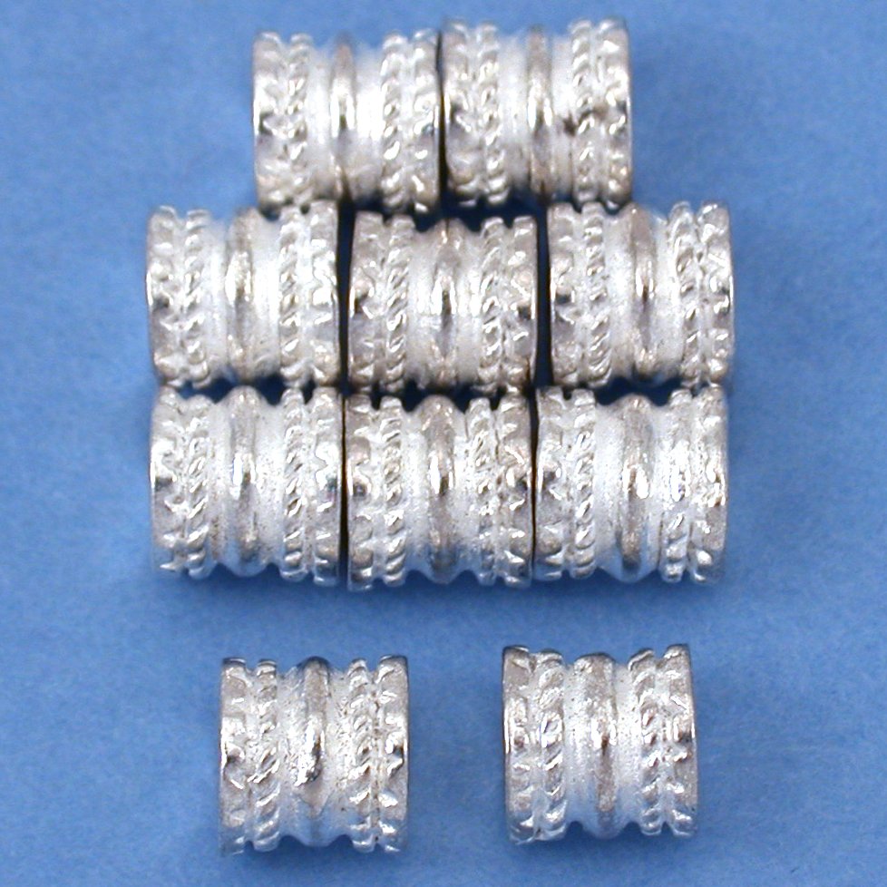 Bali Barrel Rope Silver Plated Beads 6.5mm 15 Grams 10Pcs Approx.