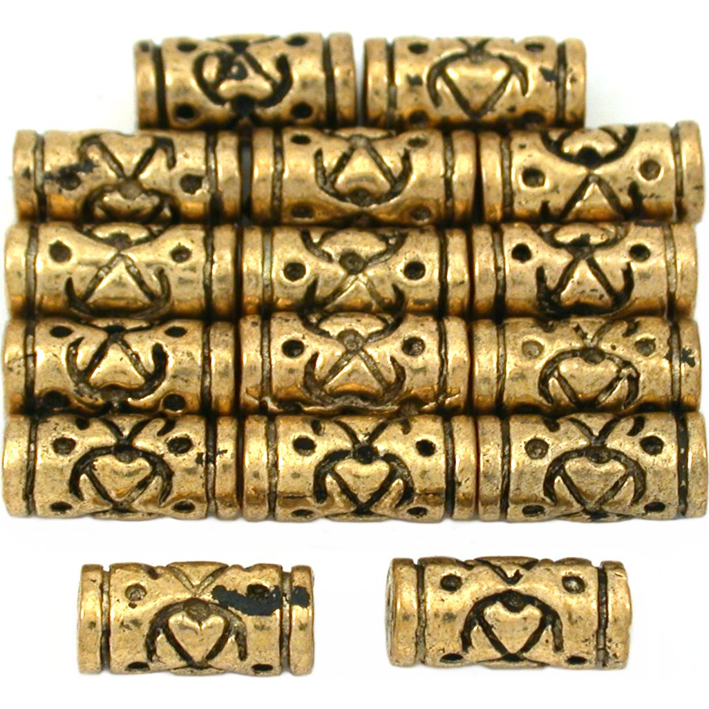 Bali Heart Tube Beads Antique Gold Plated 9.5mm 15 Grams 15Pcs Approx.