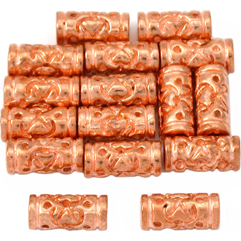 Bali Heart Tube Beads Copper Plated 9.5mm 15 Grams 15Pcs Approx.