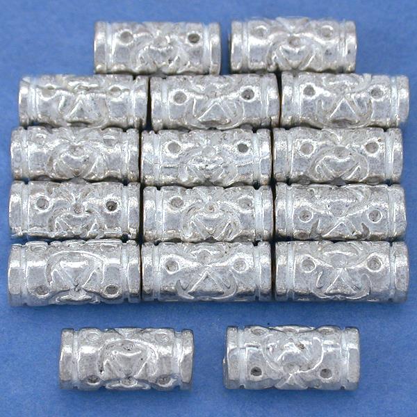 Bali Heart Tube Beads Silver Plated 9.5mm 15 Grams 15Pcs Approx.