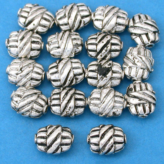 Bali Barrel Flat Oval Antique Silver Plated Beads 9mm 15 Grams 15Pcs Approx.