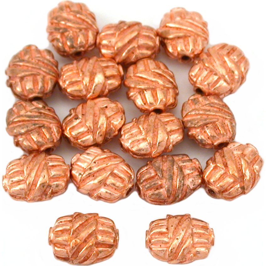 Bali Barrel Flat Oval Copper Plated Beads 9mm 15 Grams 15Pcs Approx.