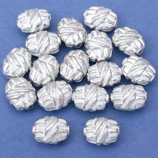 Bali Barrel Flat Oval Silver Plated Beads 9mm 15 Grams 15Pcs Approx.