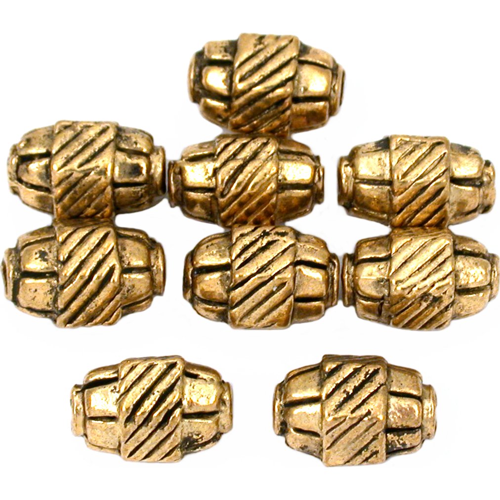 Bali Hexagon Oval Tube Antique Gold Plated Beads 10mm 15 Grams 8Pcs Approx.