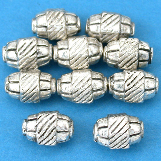 Bali Hexagon Oval Tube Antique Silver Plated Beads 10mm 15 Grams 8Pcs Approx.