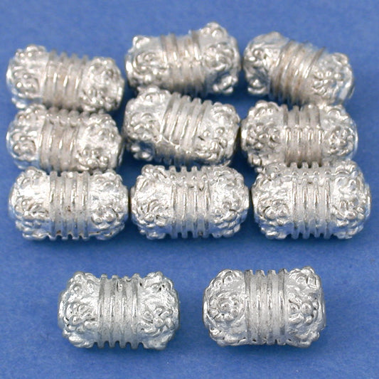 Bali Barrel Flower Silver Plated Beads 10mm 15 Grams 10Pcs Approx.