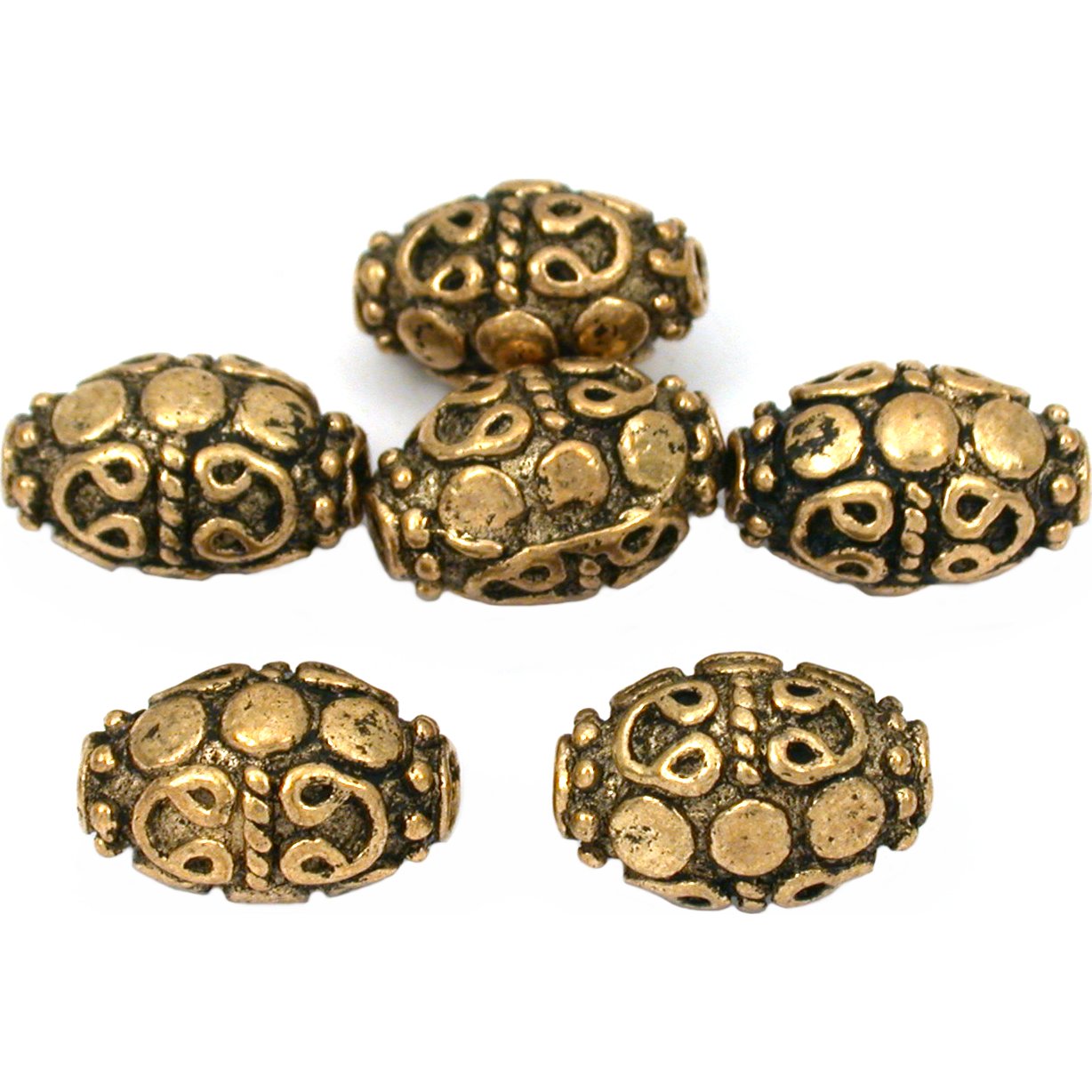Bali Barrel Oval Antique Gold Plated Beads 13mm 17 Grams 6Pcs Approx.