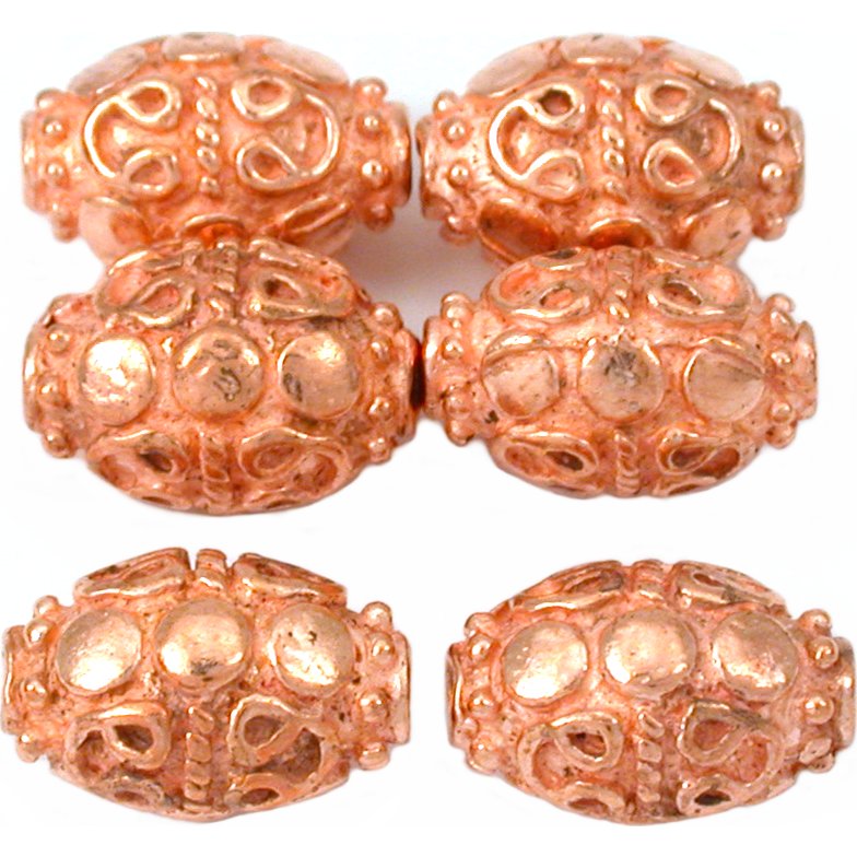 Bali Barrel Oval Copper Plated Beads 13mm 17 Grams 6Pcs Approx.