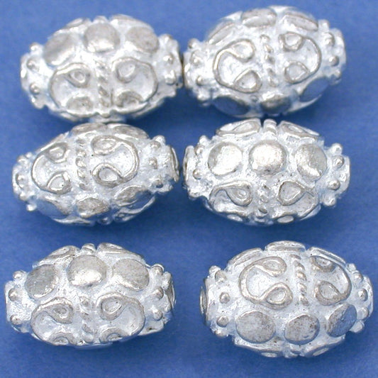 Bali Barrel Oval Silver Plated Beads 13mm 17 Grams 6Pcs Approx.