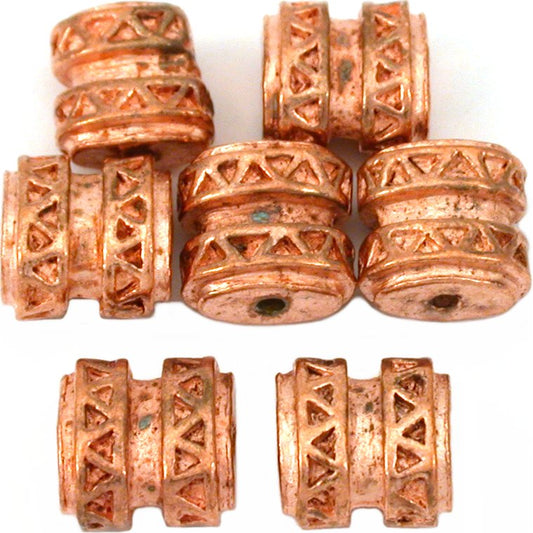 Bali Barrel Flat Oval Copper Plated Beads 9mm 15 Grams 6Pcs Approx.