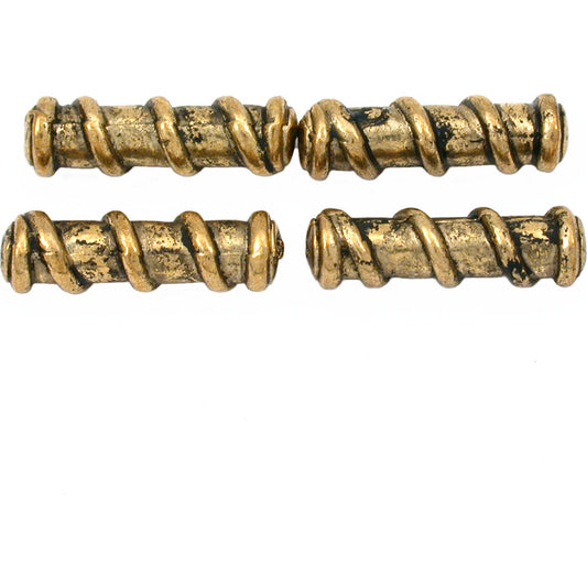 Bali Spiral Tube Antique Gold Plated Beads 22.5mm 15 Grams 4Pcs Approx.