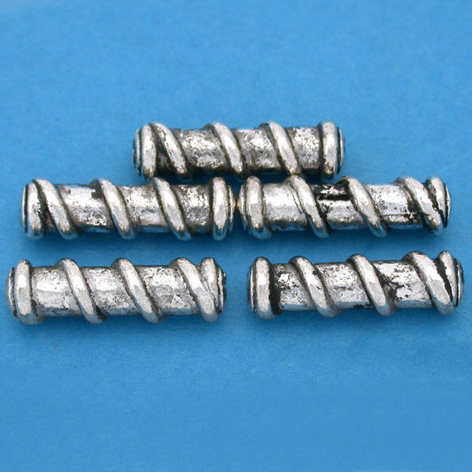 Bali Spiral Tube Antique Silver Plated Beads 22.5mm 15 Grams 4Pcs Approx.