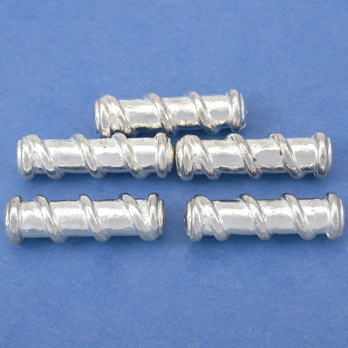 Bali Spiral Tube Silver Plated Beads 22.5mm 15 Grams 4Pcs Approx.
