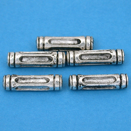Bali Tube Antique Silver Plated Beads 23mm 17 Grams 5Pcs Approx.