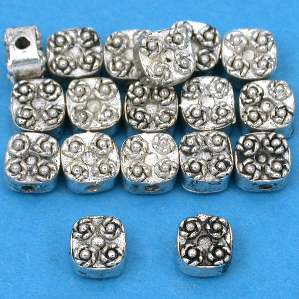 Bali Flower Square Antique Silver Plated Beads 6.5mm 15 Grams 18Pcs Approx.