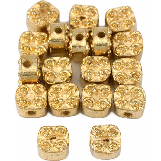 Bali Flower Square Gold Plated Beads 6.5mm 15 Grams 18Pcs Approx.