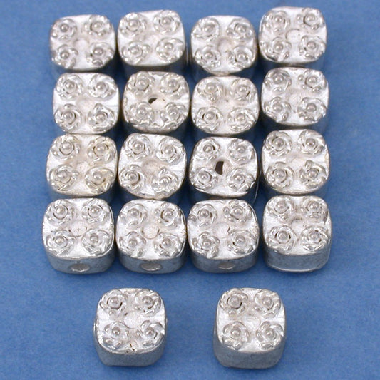 Bali Flower Square Silver Plated Beads 6.5mm 15 Grams 18Pcs Approx.