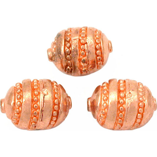 Bali Oval Barrel Copper Plated Beads 11.5mm 16 Grams 3Pcs Approx.