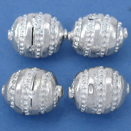 Bali Oval Barrel Silver Plated Beads 11.5mm 18 Grams 4Pcs Approx.