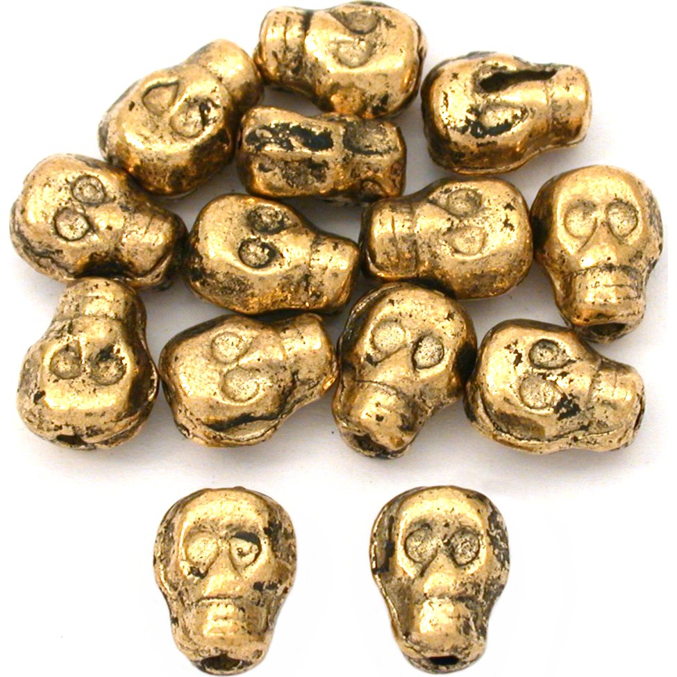 Skull Antique Gold Plated Beads 8.5mm 15 Grams 14Pcs Approx.