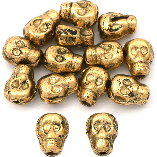 Skull Antique Gold Plated Beads 8.5mm 15 Grams 14Pcs Approx.