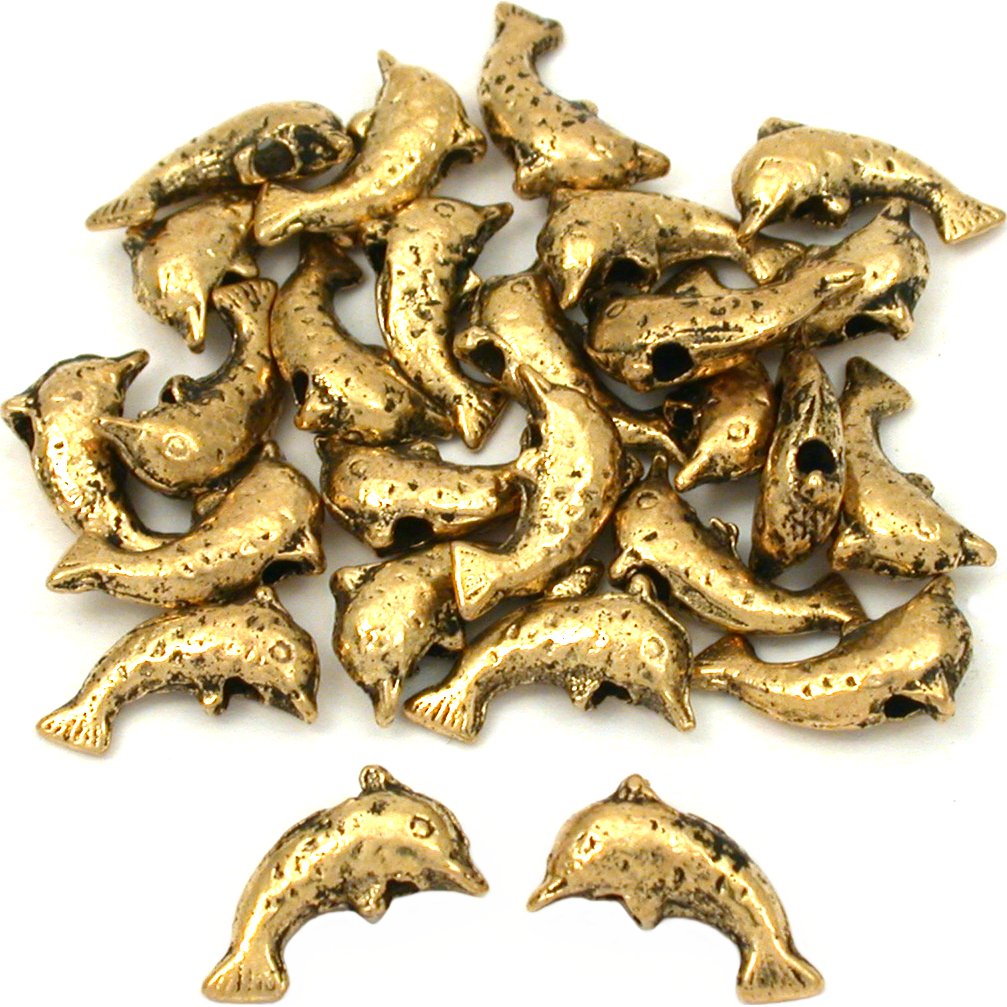 Dolphin Antique Gold Plated Beads 9.5mm 15 Grams 25Pcs Approx.