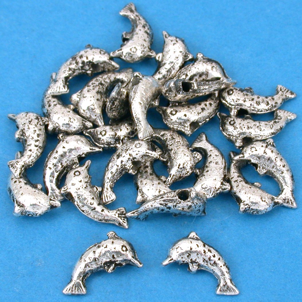 Dolphin Antique Silver Plated Beads 9.5mm 15 Grams 25Pcs Approx.