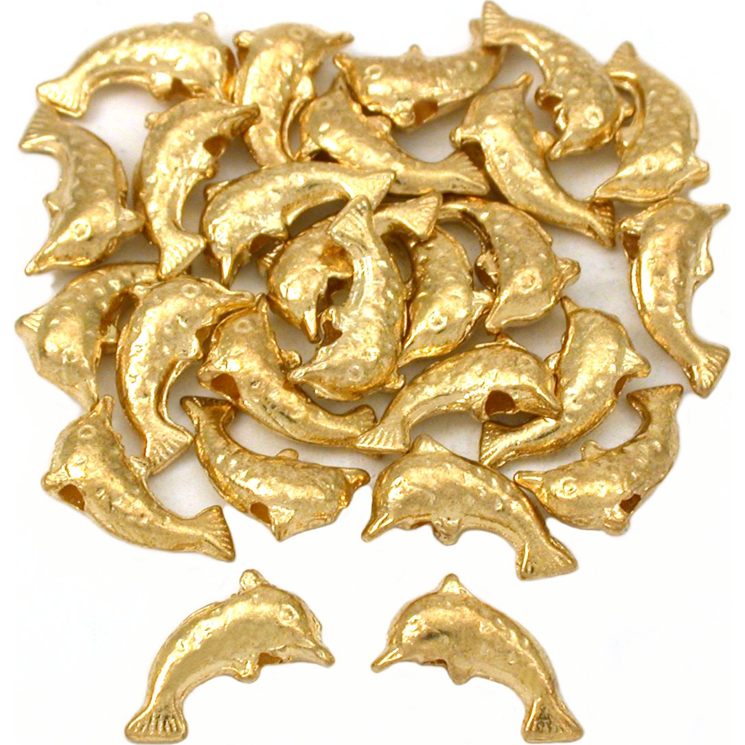 Bali Dolphin Gold Plated Beads 9.5mm 15 Grams 25Pcs Approx.