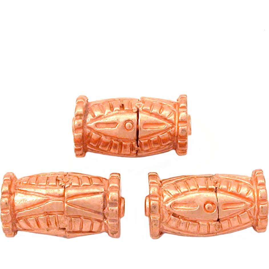 Bali Barrel Copper Plated Beads 21.5mm 18 Grams 3Pcs Approx.