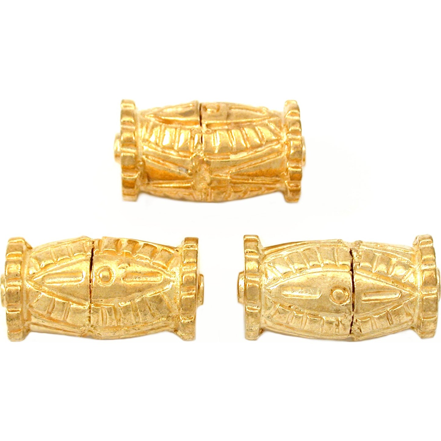 Bali Barrel Gold Plated Beads 21.5mm 19 Grams 3Pcs Approx.