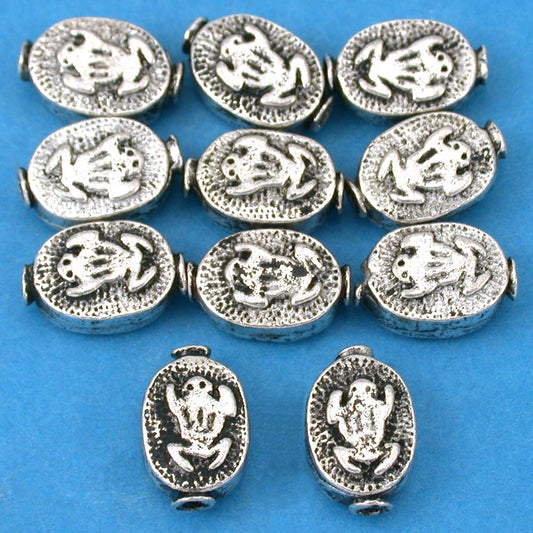 Fluted Oval Frog Antique Silver Plated Beads 11mm 15 Grams 10Pcs Approx.
