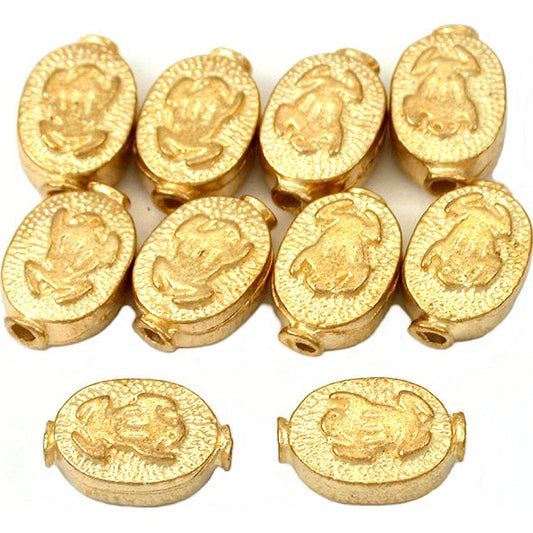 Fluted Oval Frog Gold Plated Beads 11mm 15 Grams 10Pcs Approx.