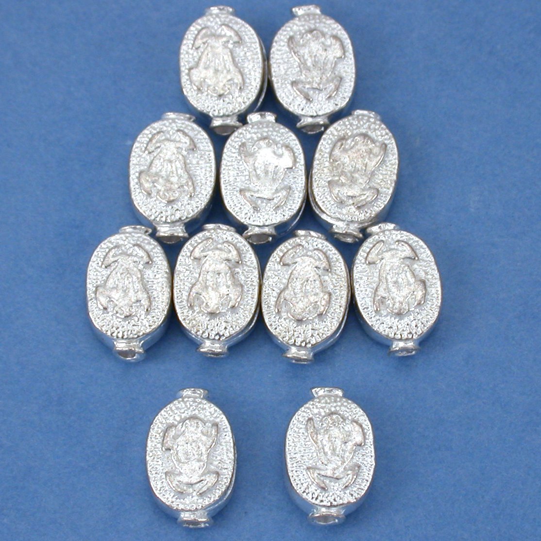 Fluted Oval Frog Silver Plated Beads 11mm 15 Grams 10Pcs Approx.