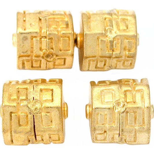 4 Octagon Barrel Bali Beads Gold Plt 13.5mm