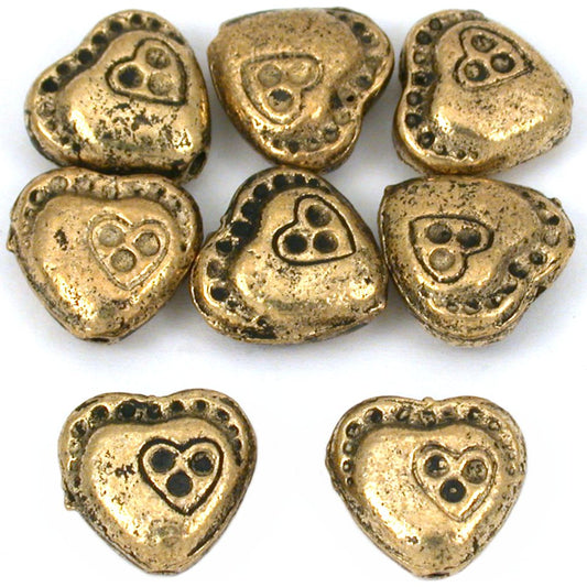 Heart Antique Gold Plated Beads 10mm 15 Grams 8Pcs Approx.