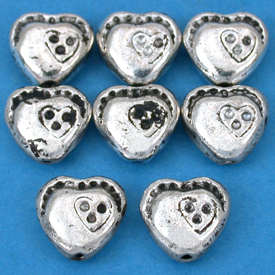 Heart Antique Silver Plated Beads 10mm 15 Grams 8Pcs Approx.