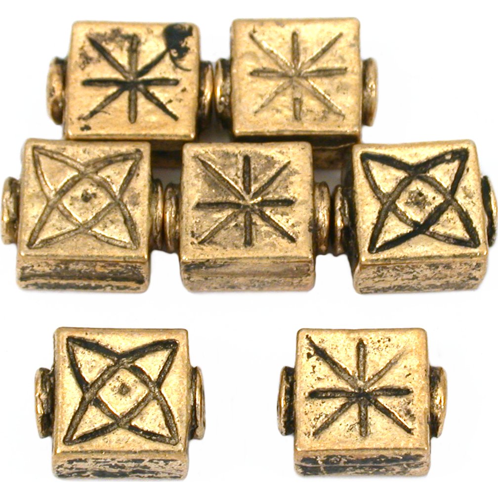 Fluted Square Star Antique Gold Plated Beads 10mm 15 Grams 7Pcs Approx.